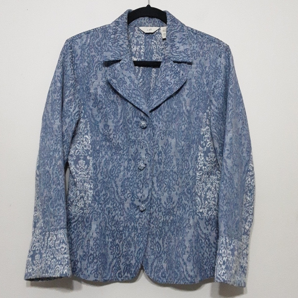 Vintage JJILL women blazer jacket tapestry lightweight 12 Y2k retro Blue